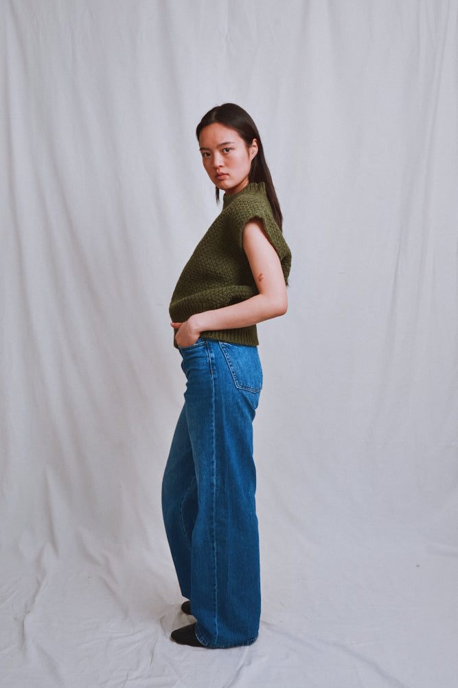 Item #602 - MAIA Sleeveless Sweater in Merino Wool - Olive green