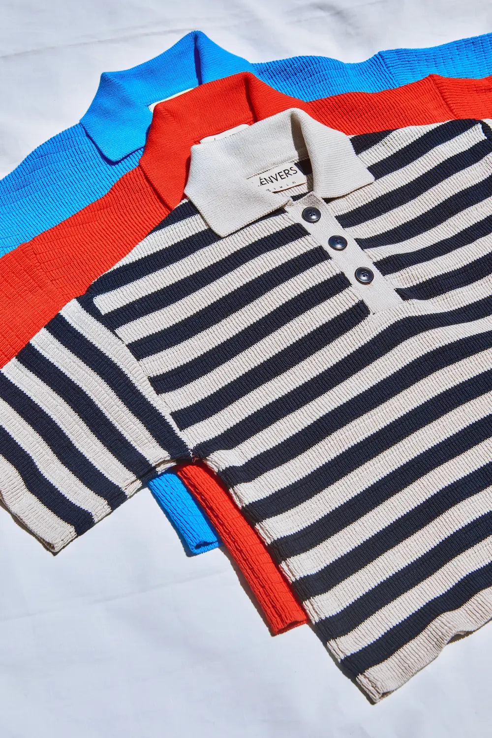 LILI Polo oversize en coton bio - Rayures bleu marine et écru