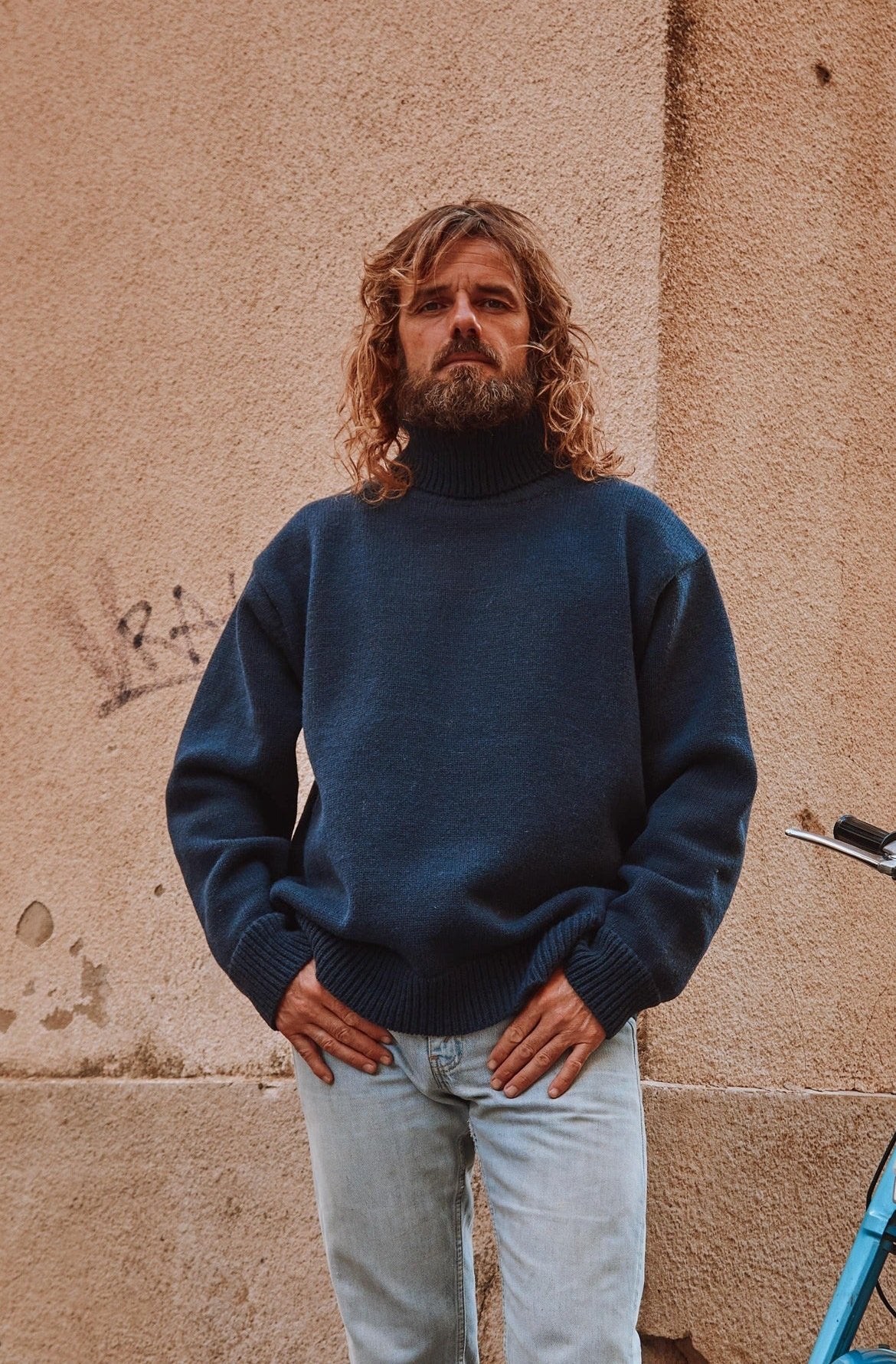 mens dress sweater JACQUES Men Turtleneck Sweater in Merino Wool - Navy