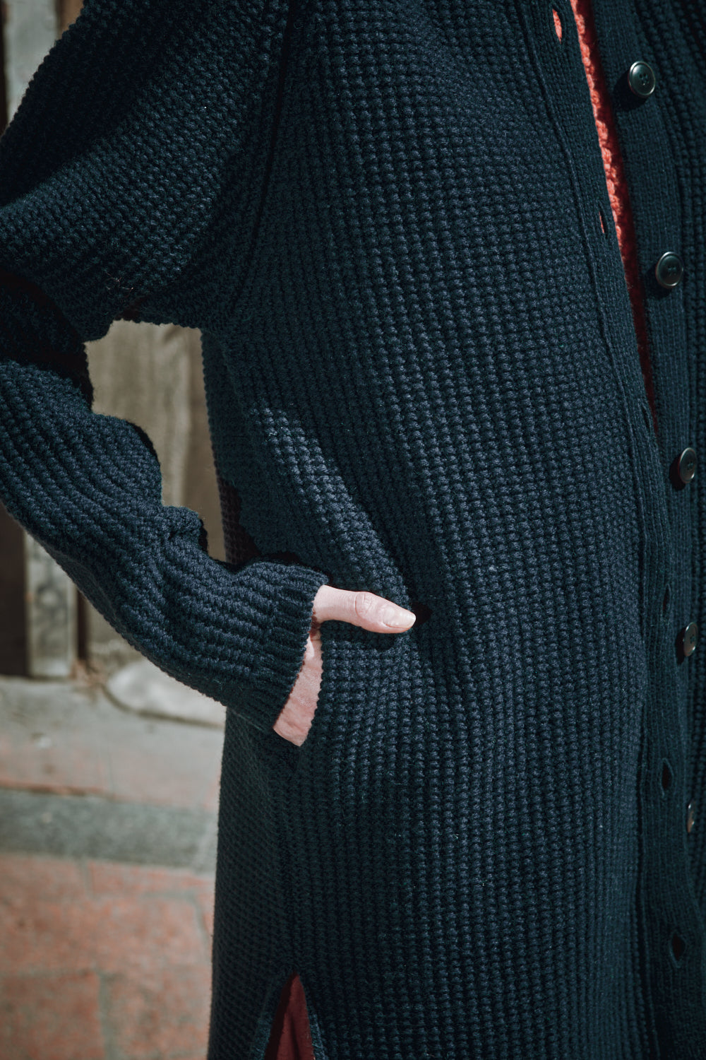 AGATHE Long Knit Jacket in Merino Wool - Navy