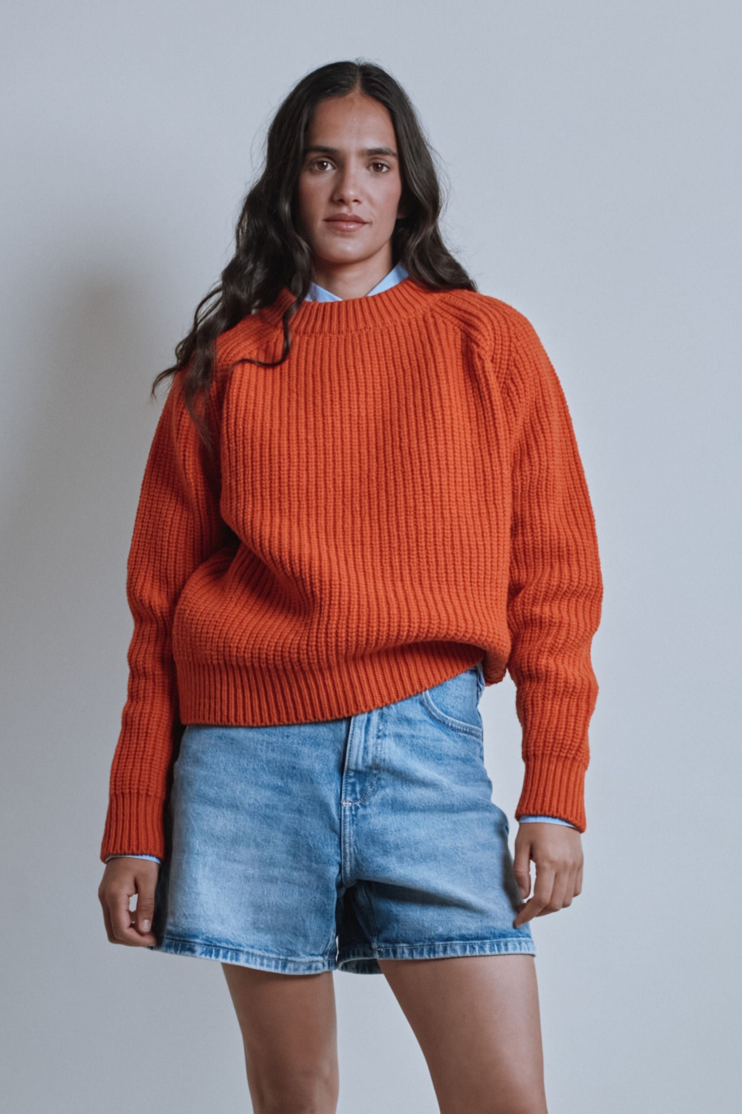 AGNÈS Raglan Sweater in Merino Wool - Burnt Orange