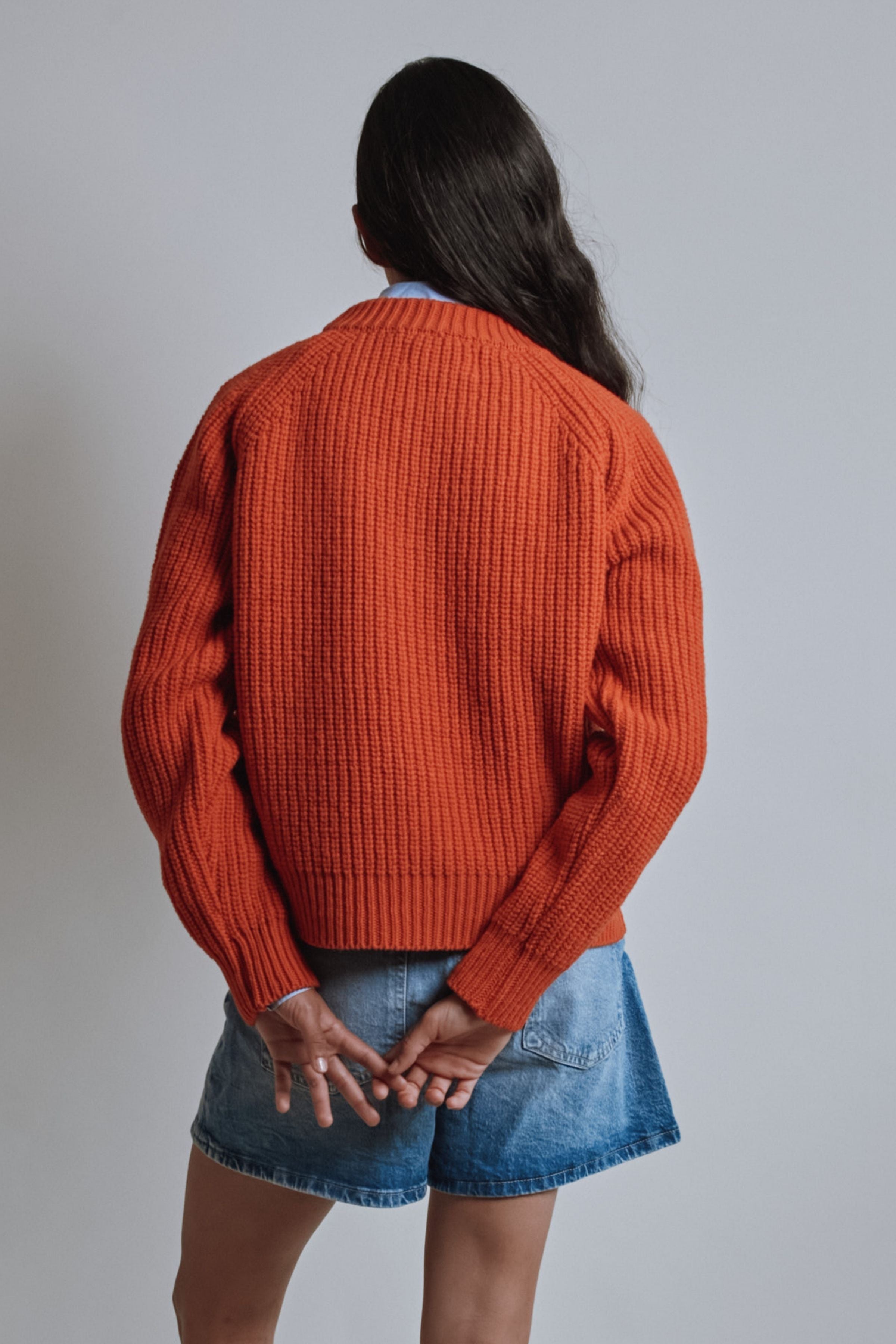 AGNÈS Raglan Sweater in Merino Wool - Burnt Orange