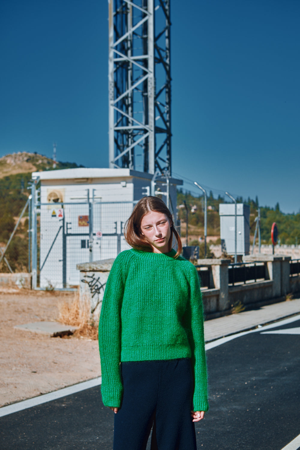 AGNÈS Raglan Sweater in Merino-Mohair Wool - Parrot Green