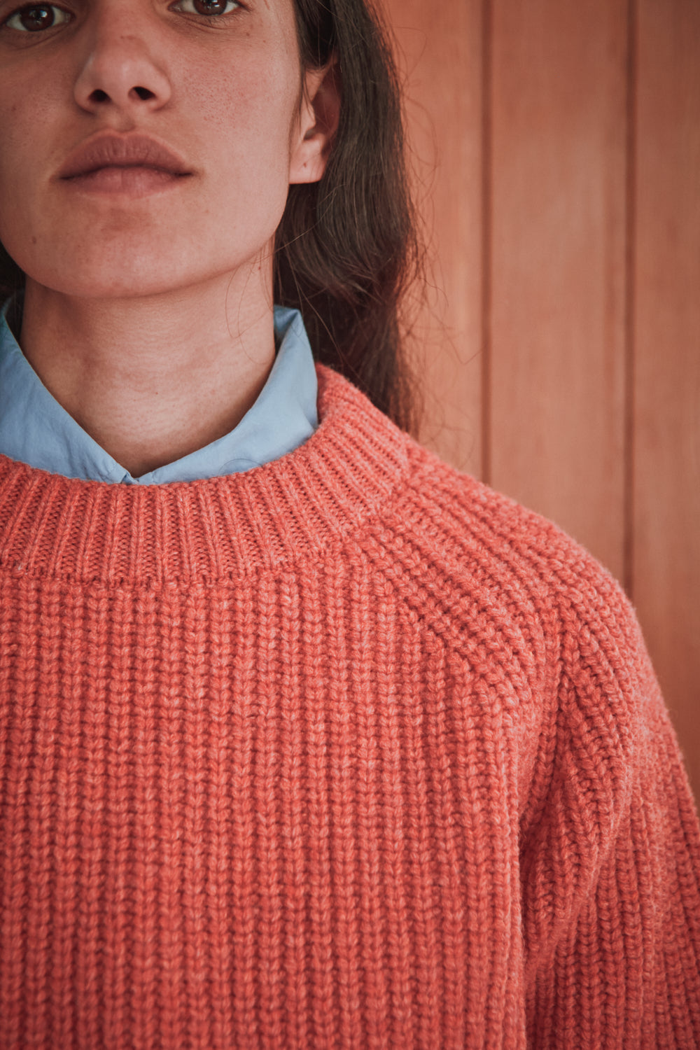 AGNÈS Raglan Sweater in Merino Wool - Coral