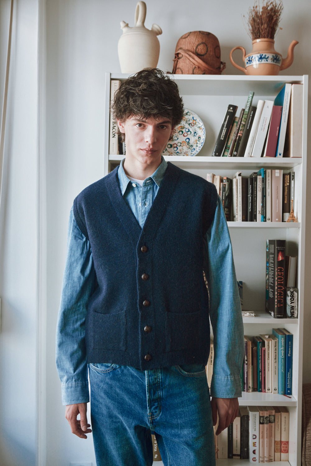 ALBERTO Sleeveless Vest for Men in Boiled Wool - Navy Blue