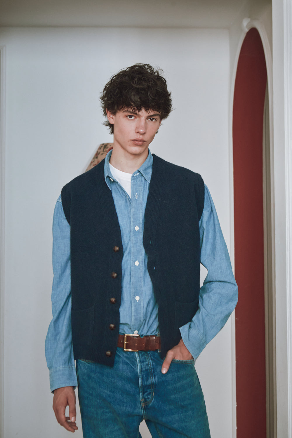 ALBERTO Sleeveless Vest for Men in Boiled Wool - Navy Blue