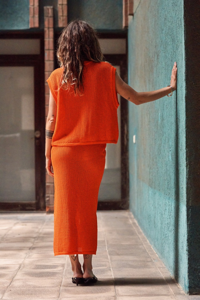 AMAIA Maxi Skirt in Organic Cotton - Orange- L'Envers