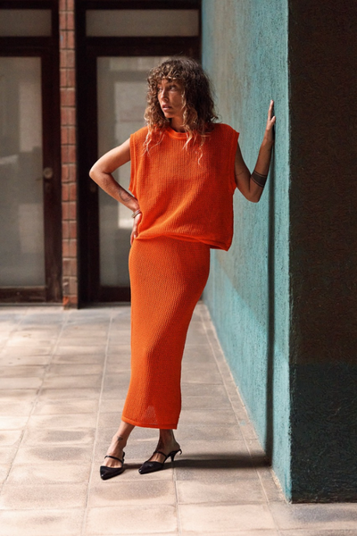 AMAIA Maxi Skirt in Organic Cotton - Orange- L'Envers