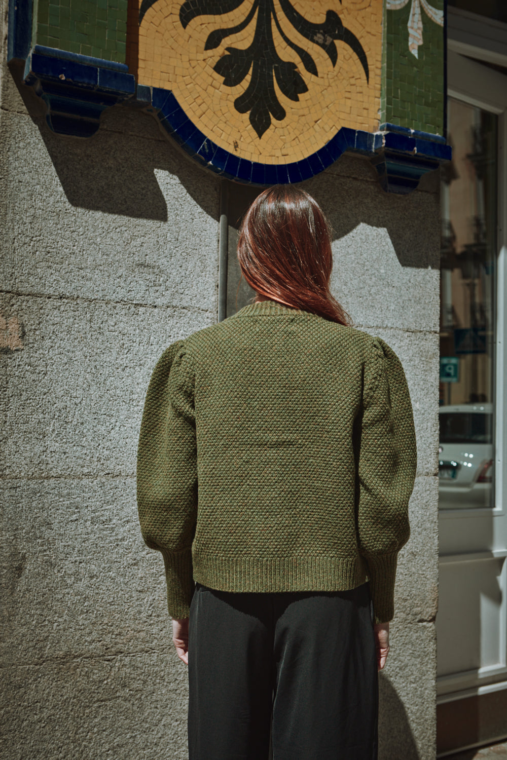 ANAIS Puff Sleeve Cardigan in Merino Wool - Olive Green
