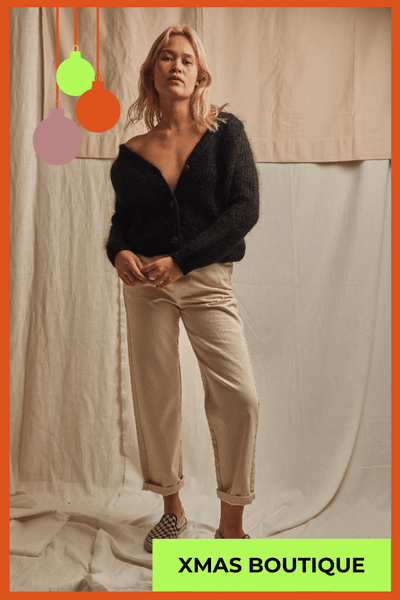 ANNA Super Soft Cropped Cardigan in Black - RWS Certificated and IWTO Standards - Mohair Wool - L'Envers