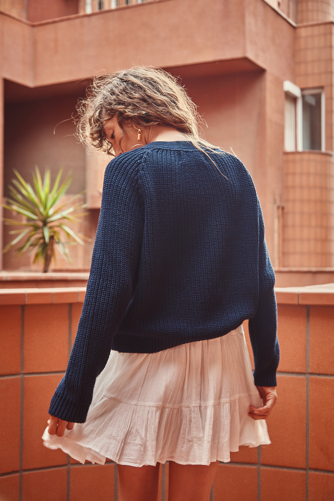 ANNA Cardigan in Organic Cotton - Navy Blue - L'Envers