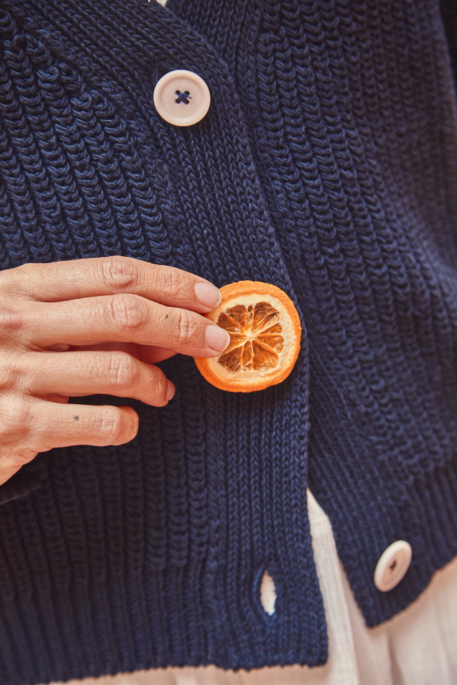 ANNA Cardigan in Organic Cotton - Navy Blue - L'Envers
