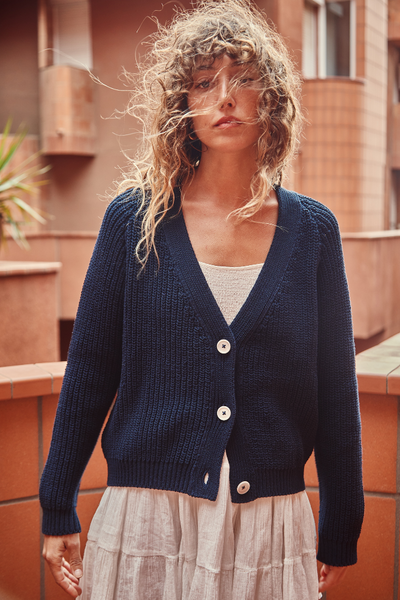 ANNA Cardigan in Organic Cotton - Navy Blue - L'Envers