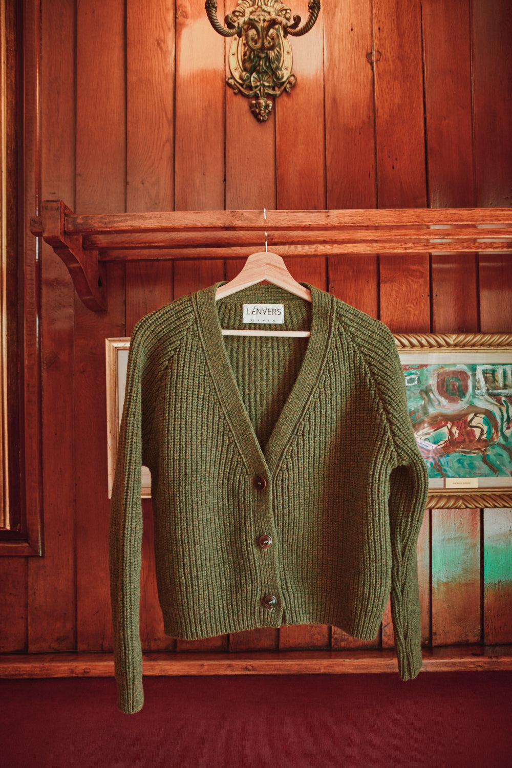 ANNA V-Neck Cardigan in Merino Wool - Olive Green
