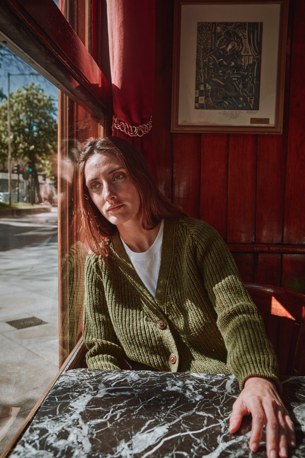 ANNA V-Neck Cardigan in Merino Wool - Olive Green