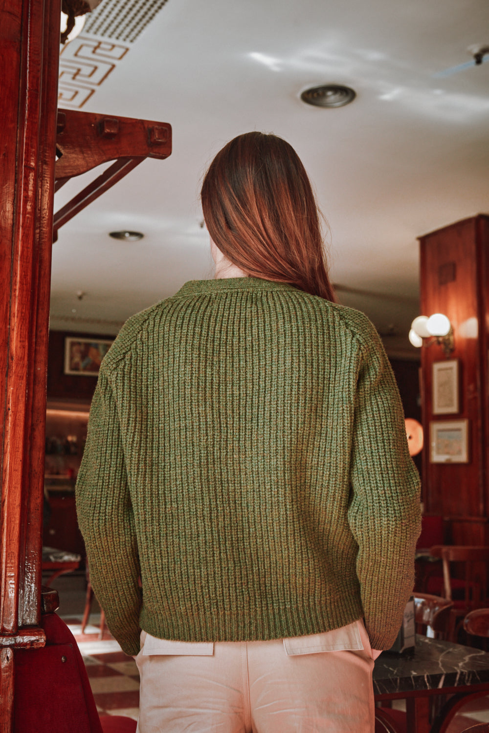 ANNA V-Neck Cardigan in Merino Wool - Olive Green