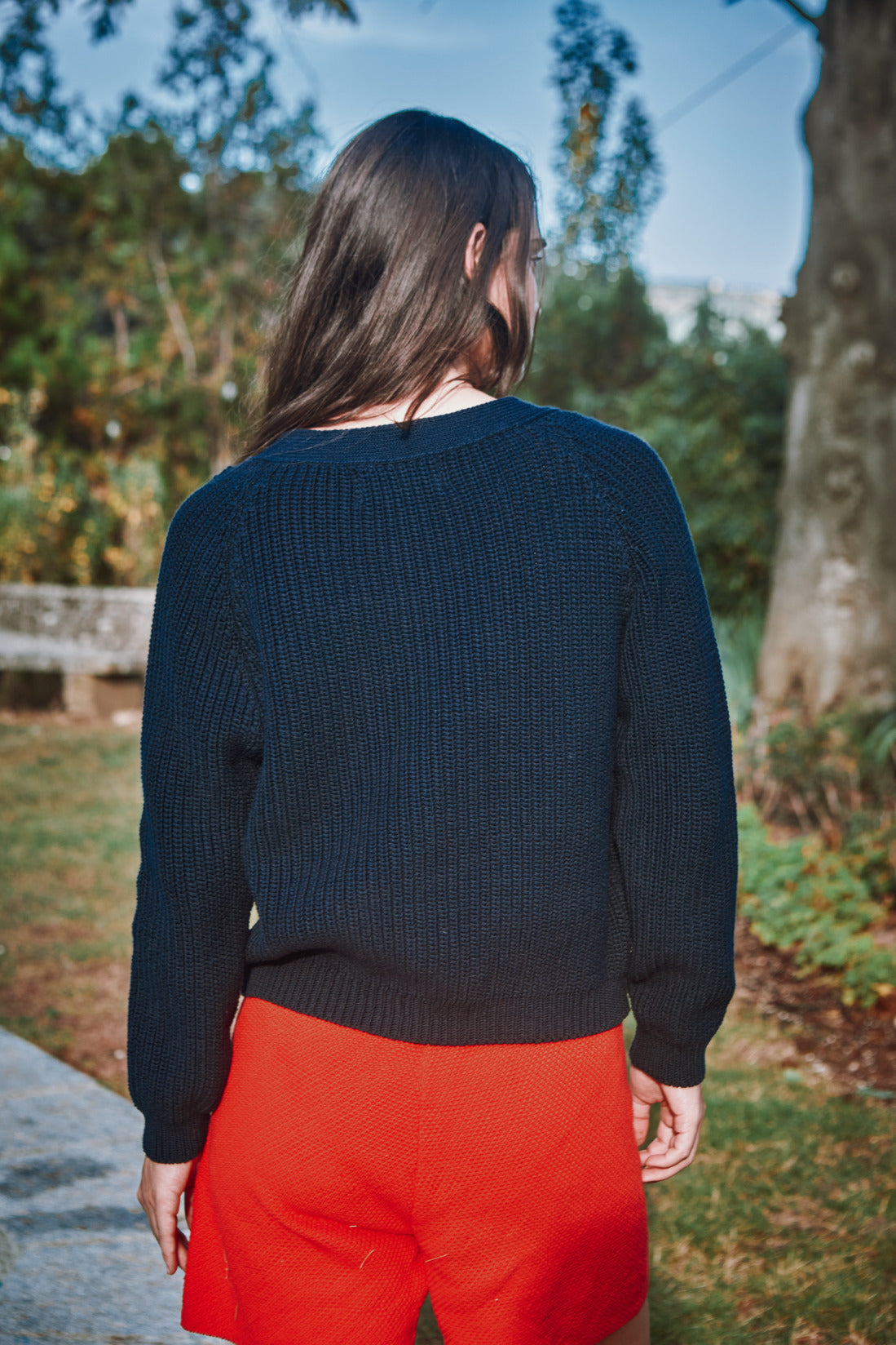 ANNA V-Neck Cardigan in Organic Cotton - Navy