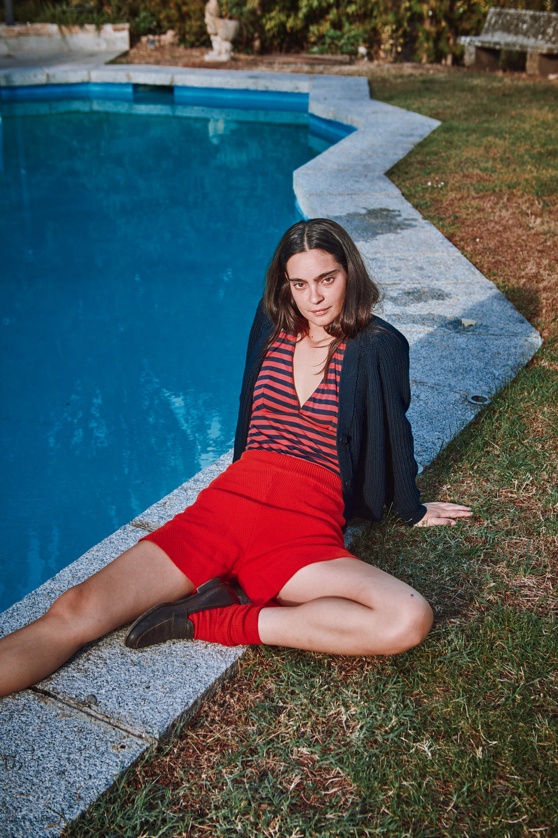 ANNA V-Neck Cardigan in Organic Cotton - Navy