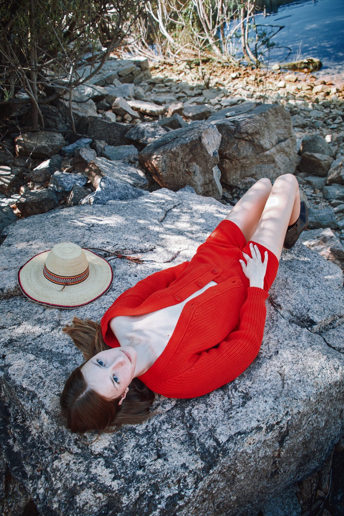 ANNA V-Neck Cardigan in Organic Cotton - Red