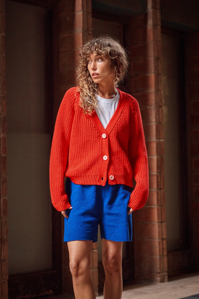 ANNA V-neck cardigan in 100% Organic Cotton - Red - L'Envers