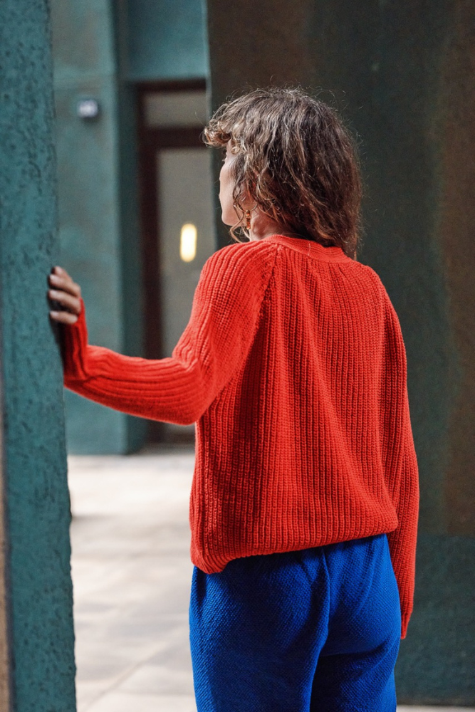 ANNA V-neck cardigan in 100% Organic Cotton - Red - L'Envers