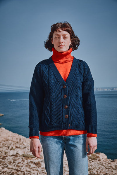 【Knuth Marf】ladylike knit cardigan navy Knit Cardigan - Navy blue - Ladies | H&M US