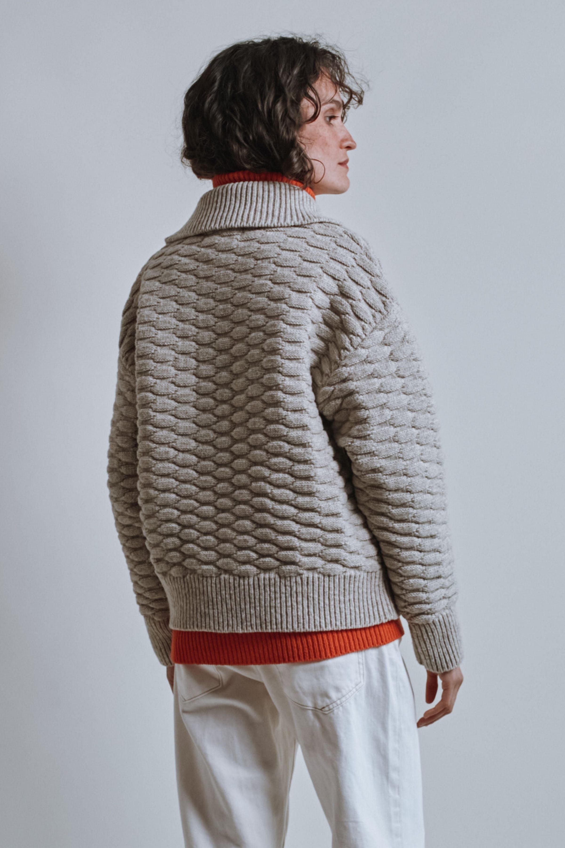 ASTRID Shirt-Collar Cardigan Jacket in Merino Wool - Beige