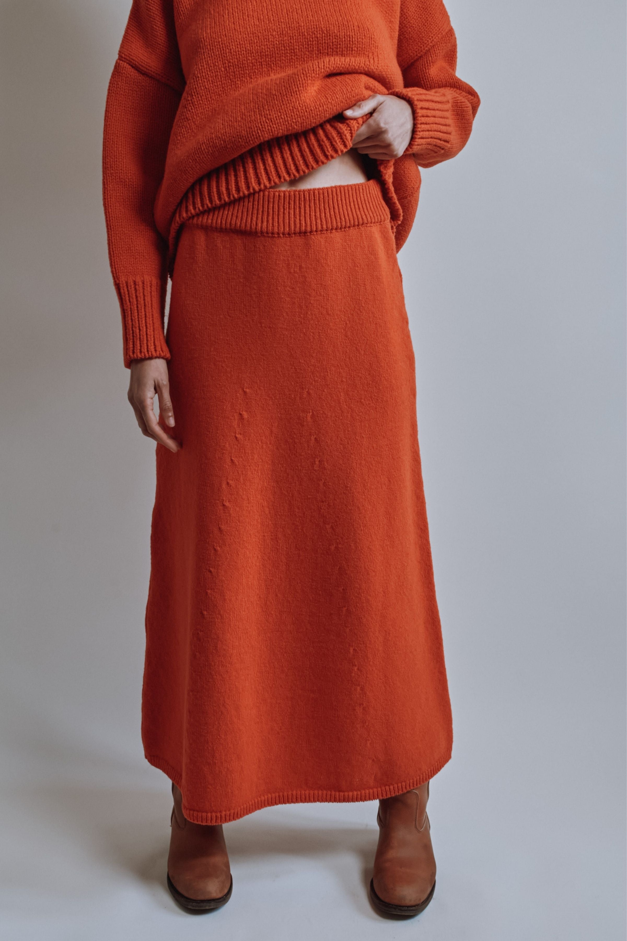 AUGUSTINE Flare Skirt in Merino Wool - Burnt Orange