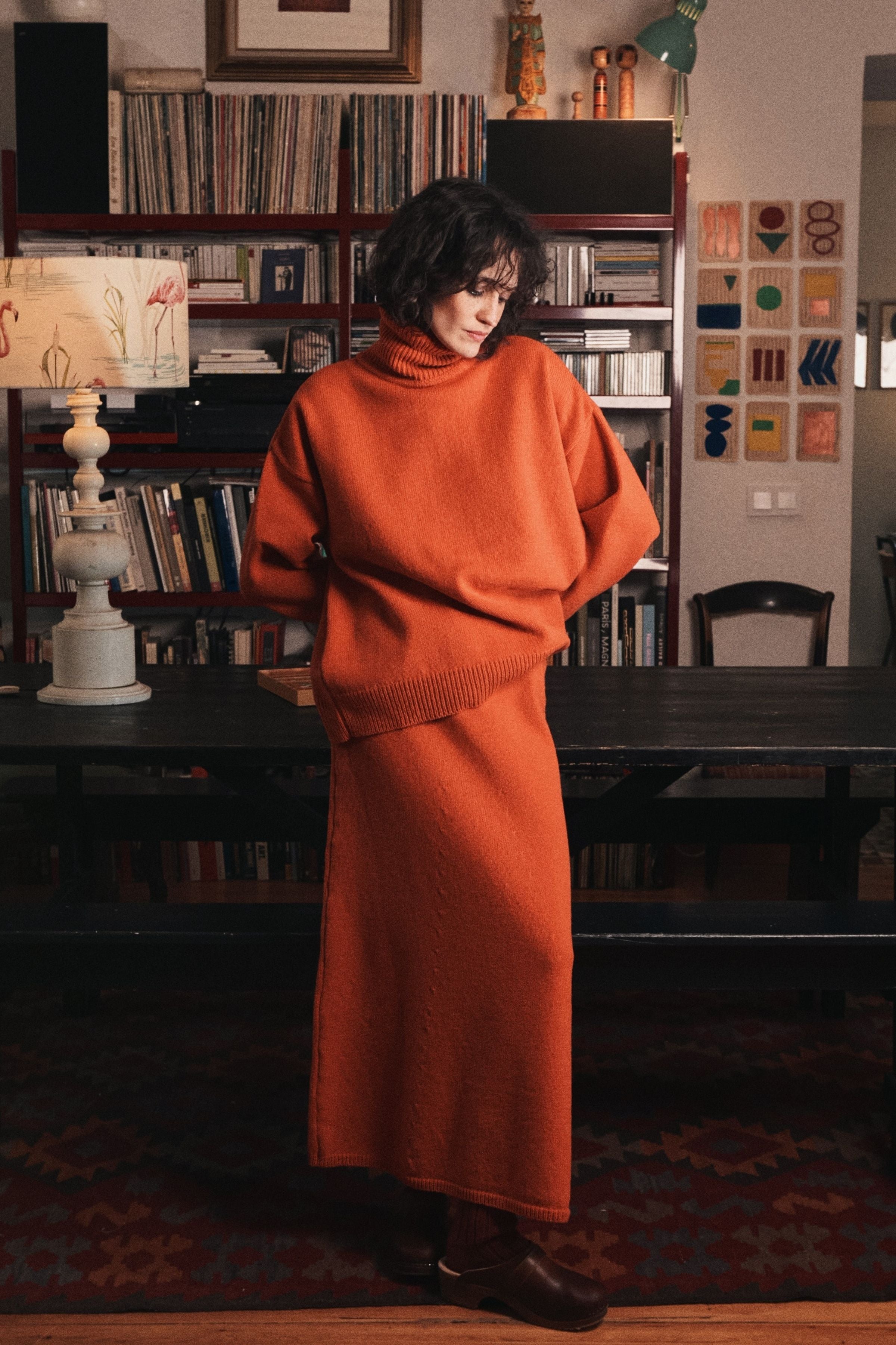 AUGUSTINE Flare Skirt in Merino Wool - Burnt Orange