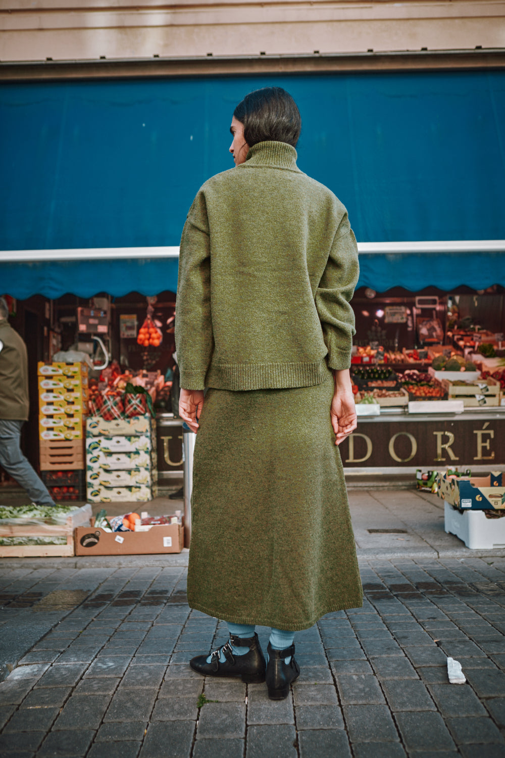 AUGUSTINE Flare Skirt in Merino Wool - Olive Green