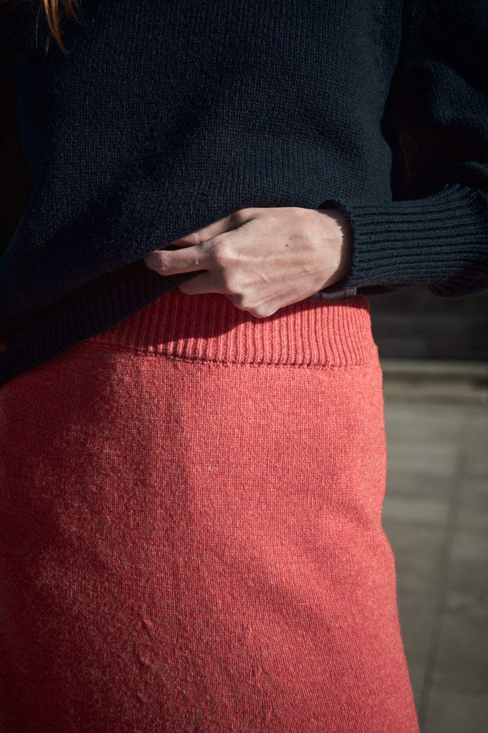 AUGUSTINE Flare Skirt in Merino Wool - Coral