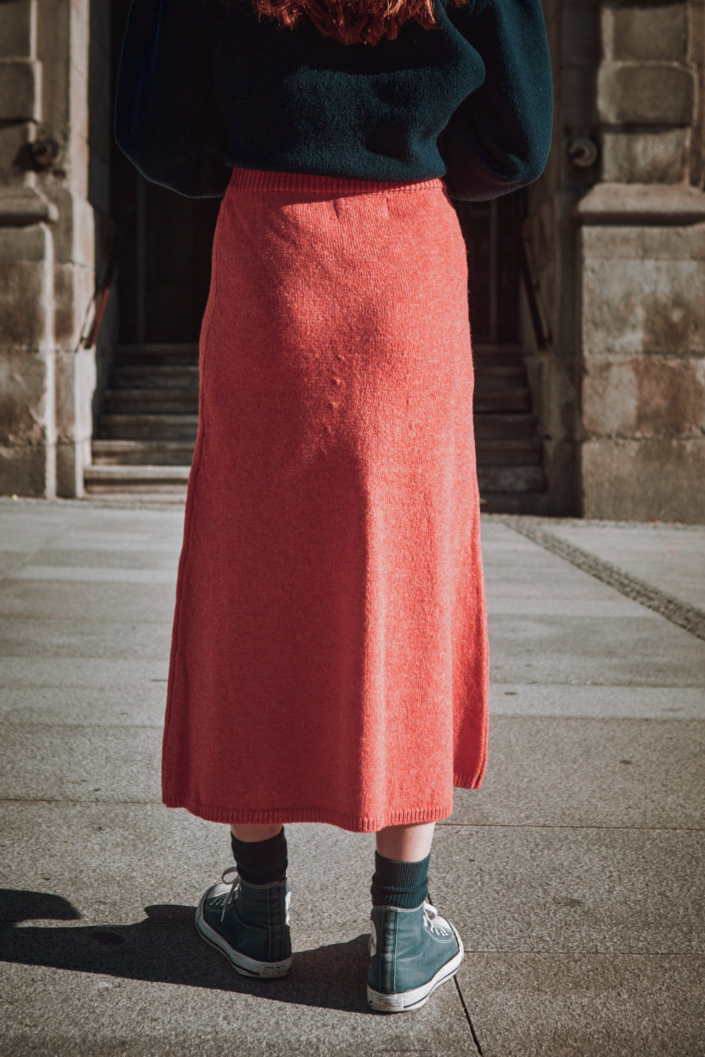 AUGUSTINE Flare Skirt in Merino Wool - Coral