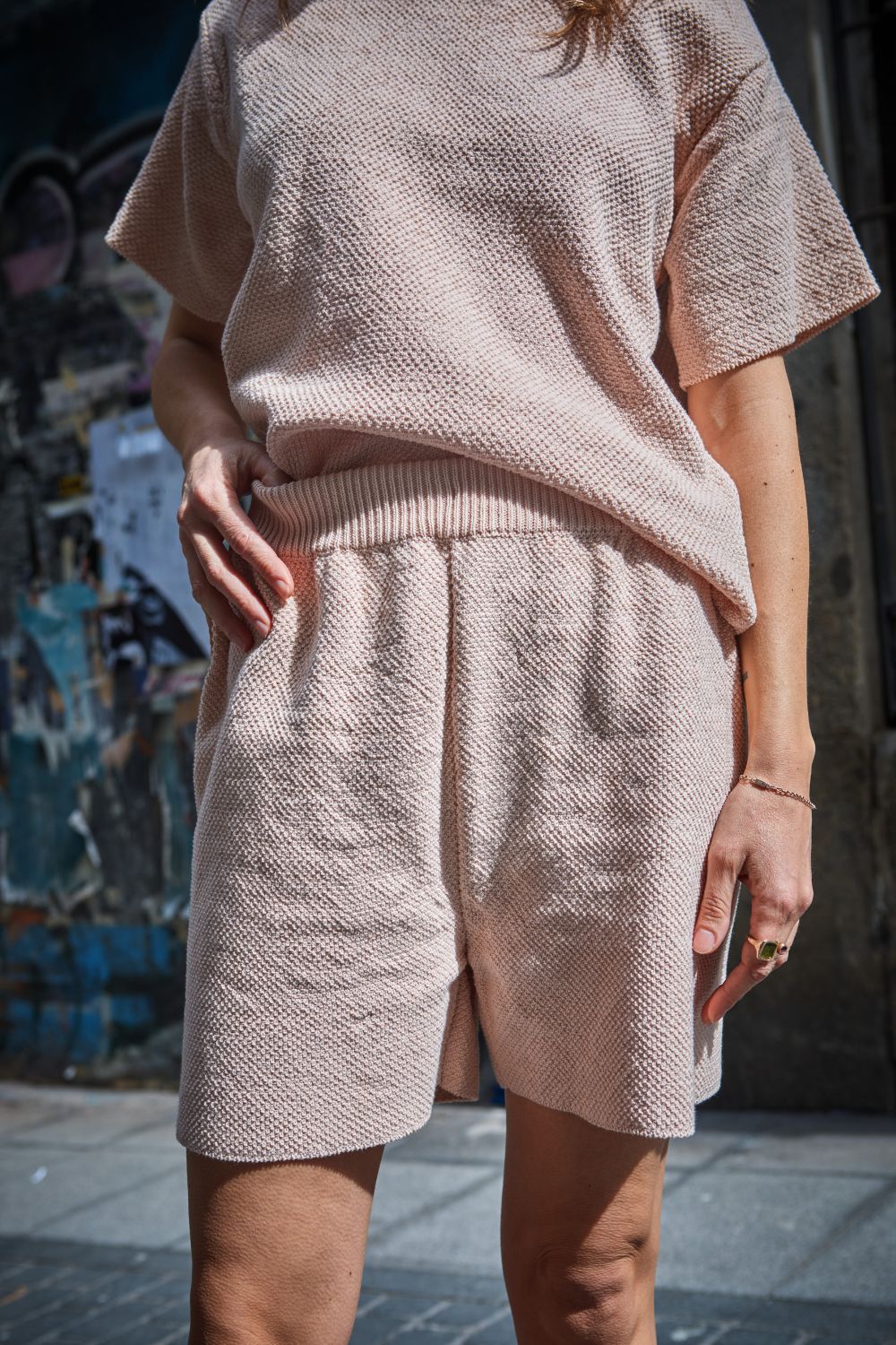BILLIE Knitted Shorts in Organic Cotton - Powder Pink