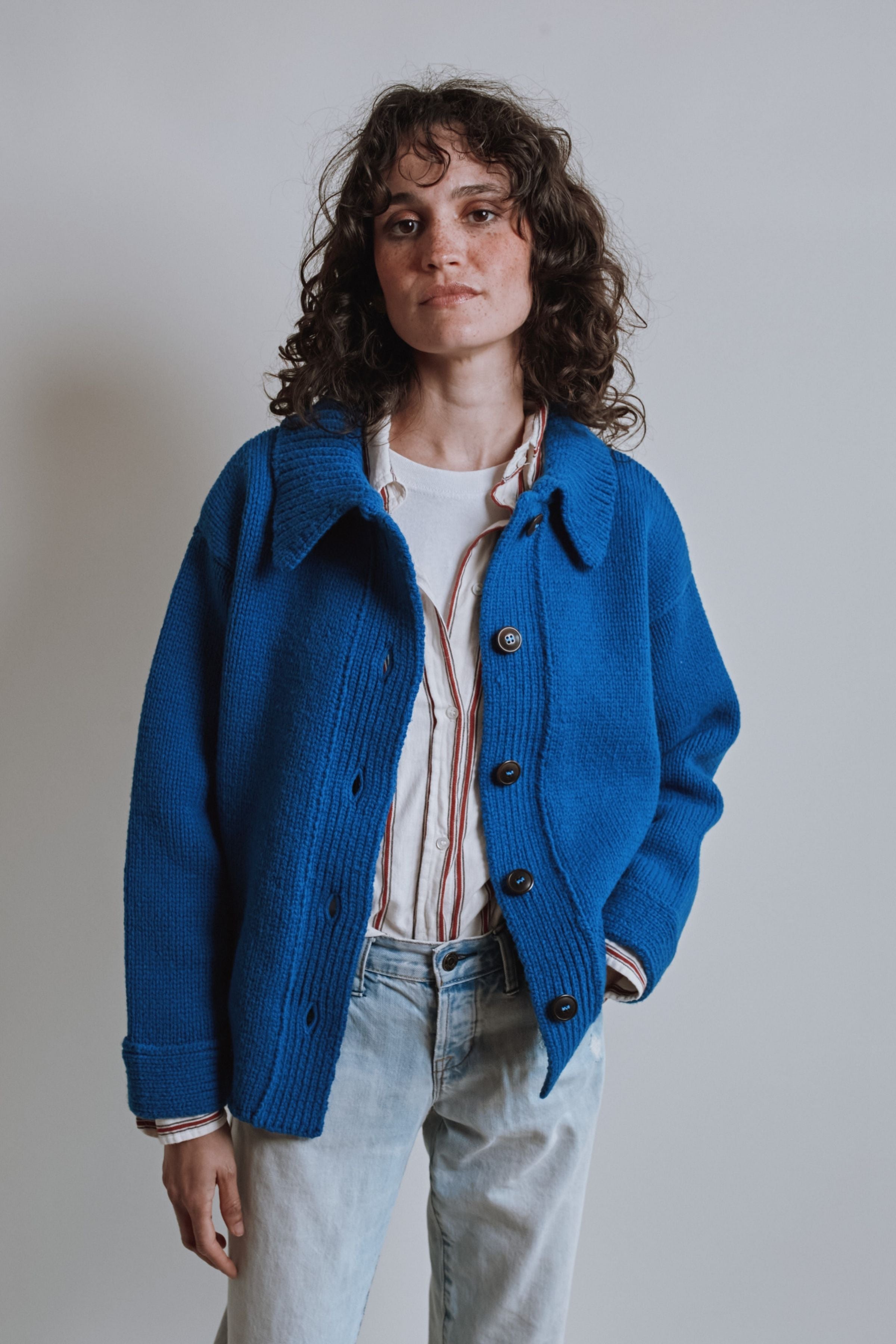 CALAMITY Knit Jacket in Merino Wool - Cobalt Blue | L'Envers