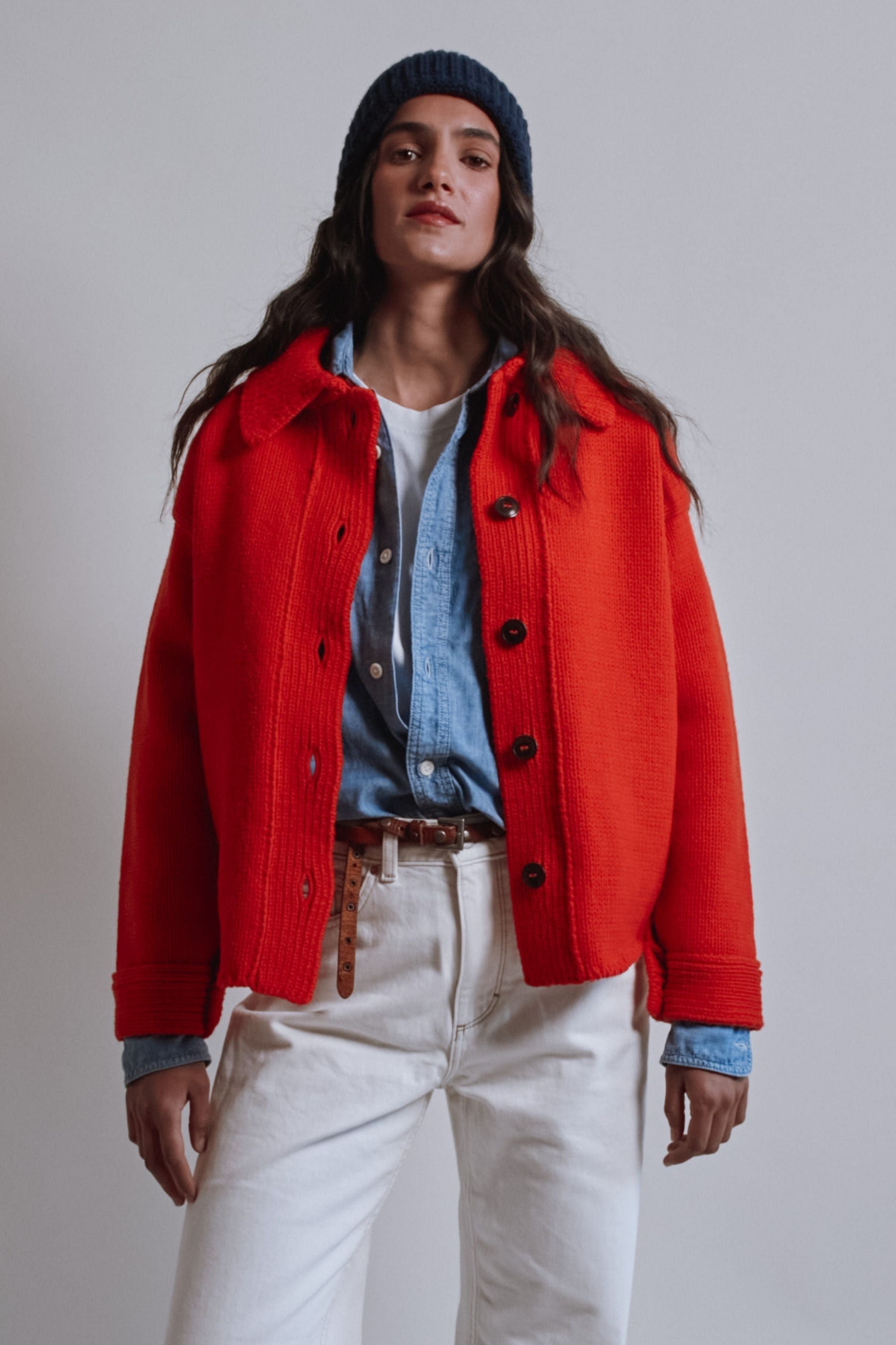CALAMITY Knit Jacket in Merino Wool - Red
