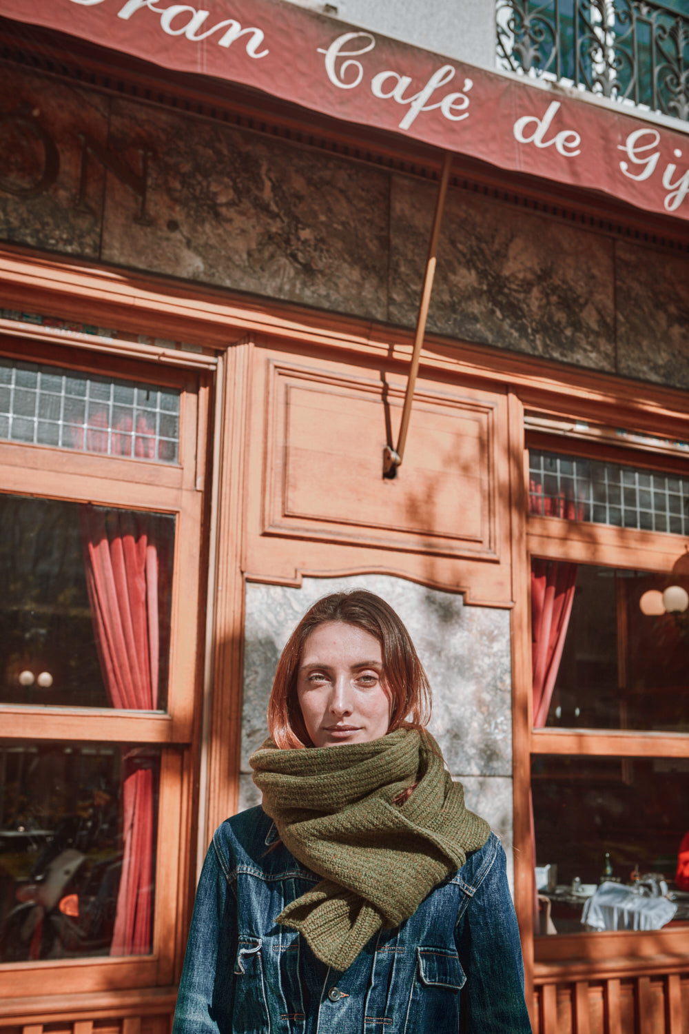 CAMILLE Long Scarf in Merino Wool - Olive Green