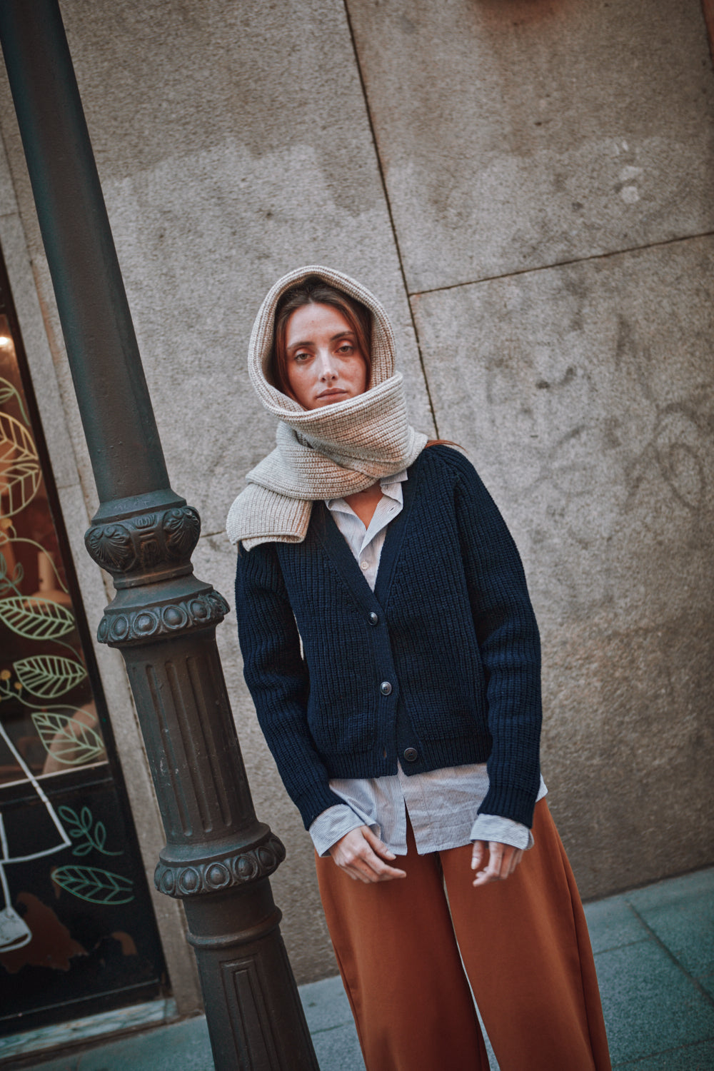CAMILLE Long Scarf in Merino Wool - Beige