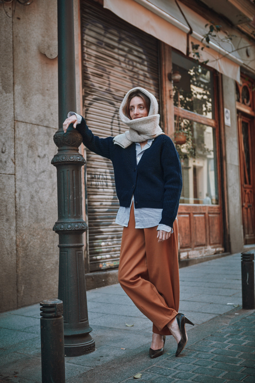 CAMILLE Long Scarf in Merino Wool - Beige