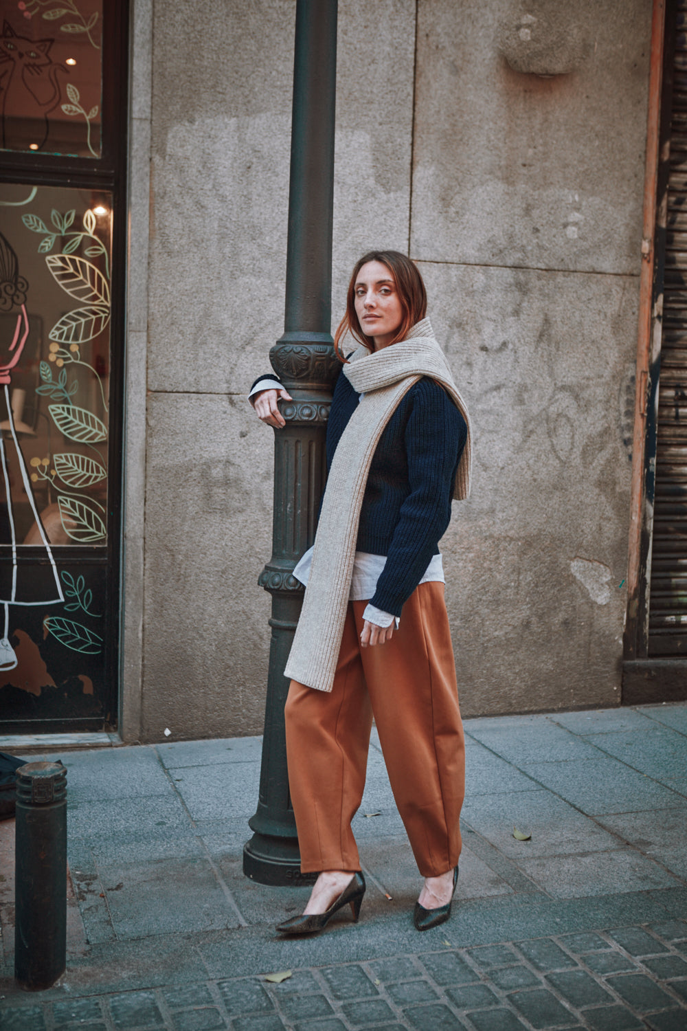 CAMILLE Long Scarf in Merino Wool - Beige