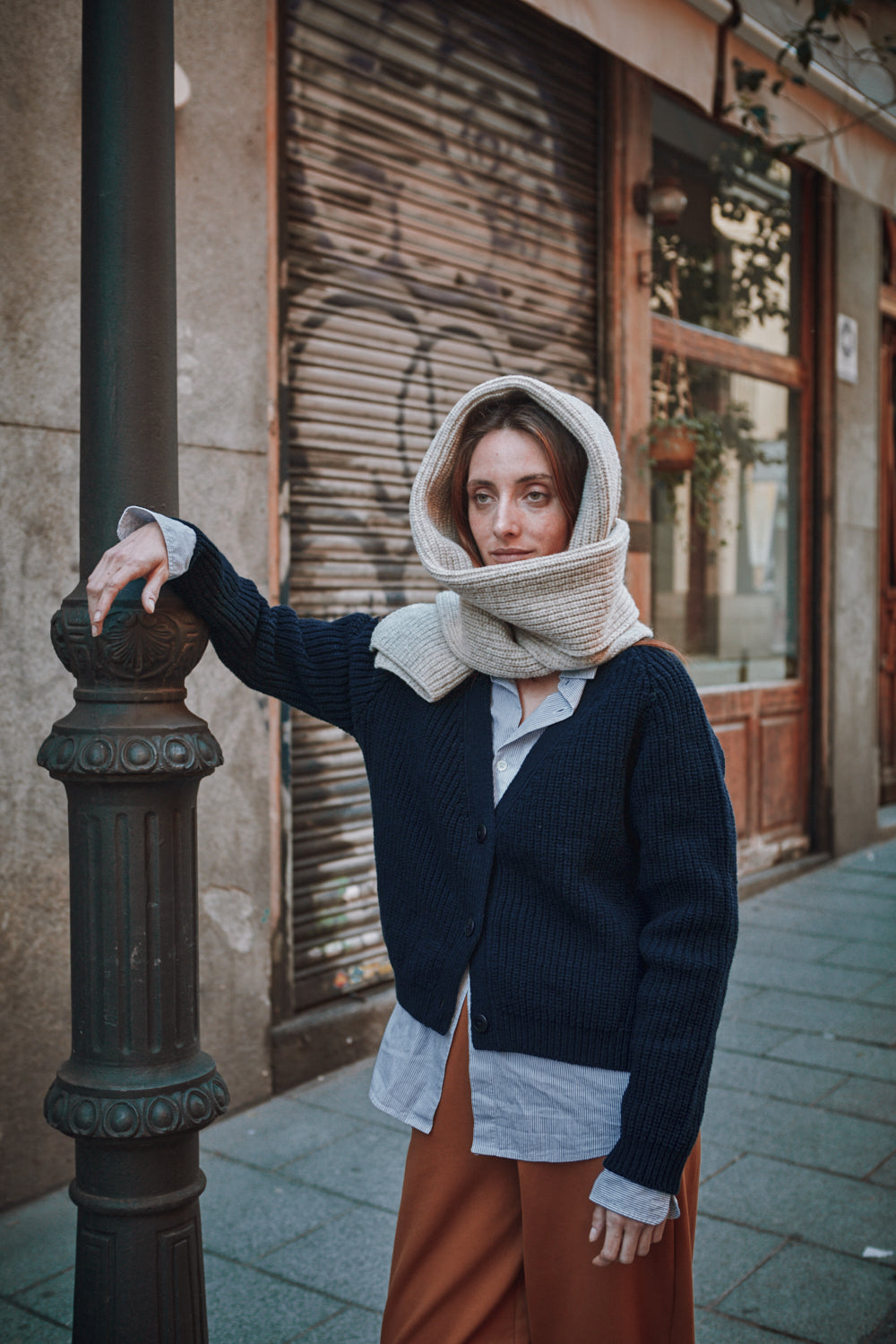 CAMILLE Long Scarf in Merino Wool - Beige
