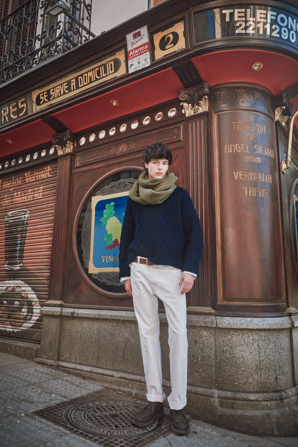 CAMILLE Long Scarf in Merino Wool - Olive Green