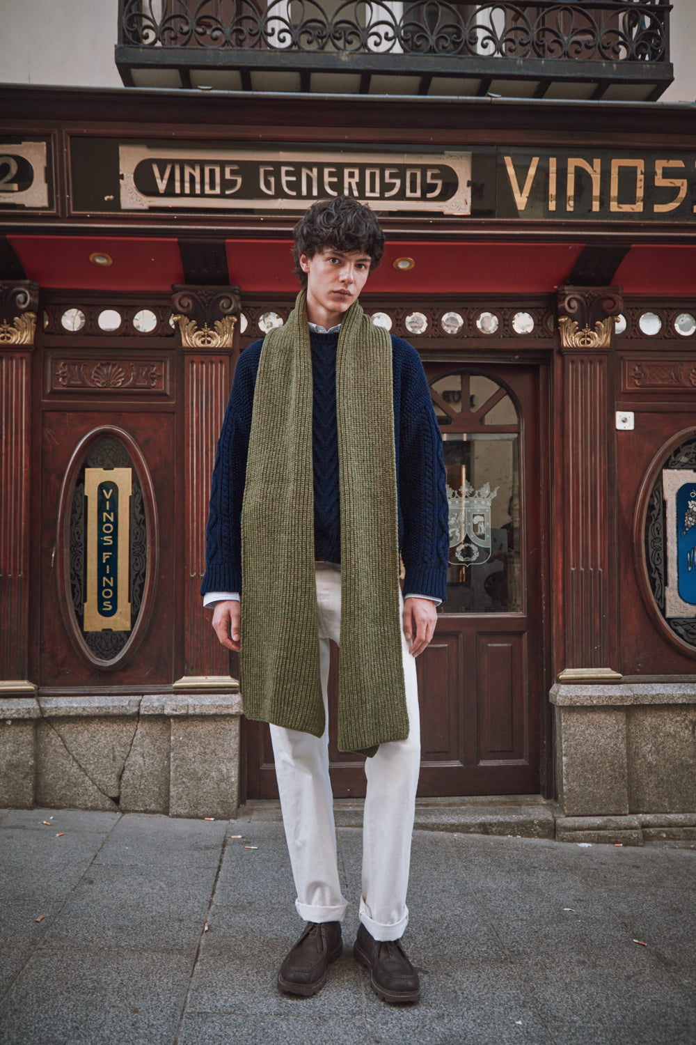 CAMILLE Long Scarf in Merino Wool - Olive Green
