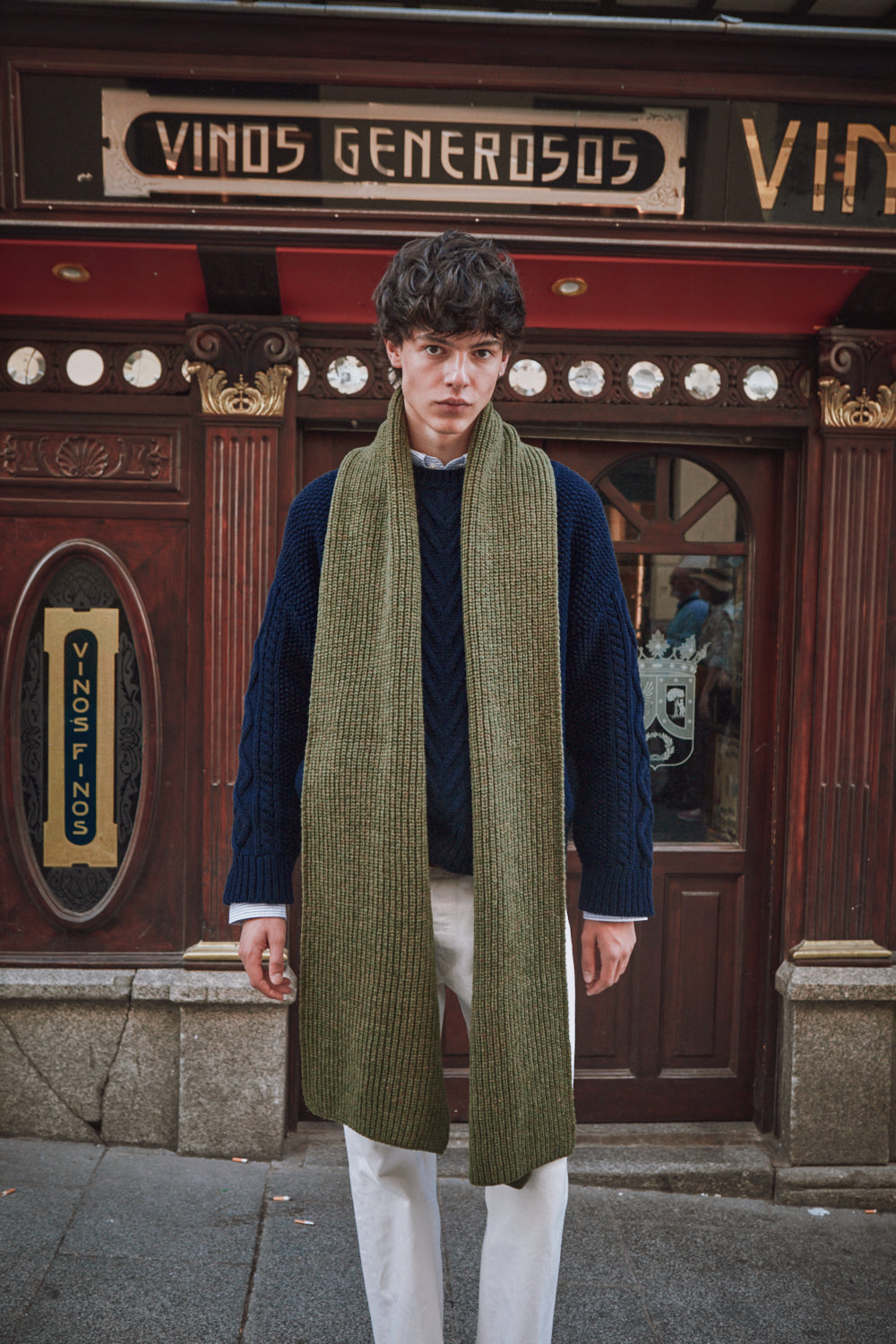 CAMILLE Long Scarf in Merino Wool - Olive Green