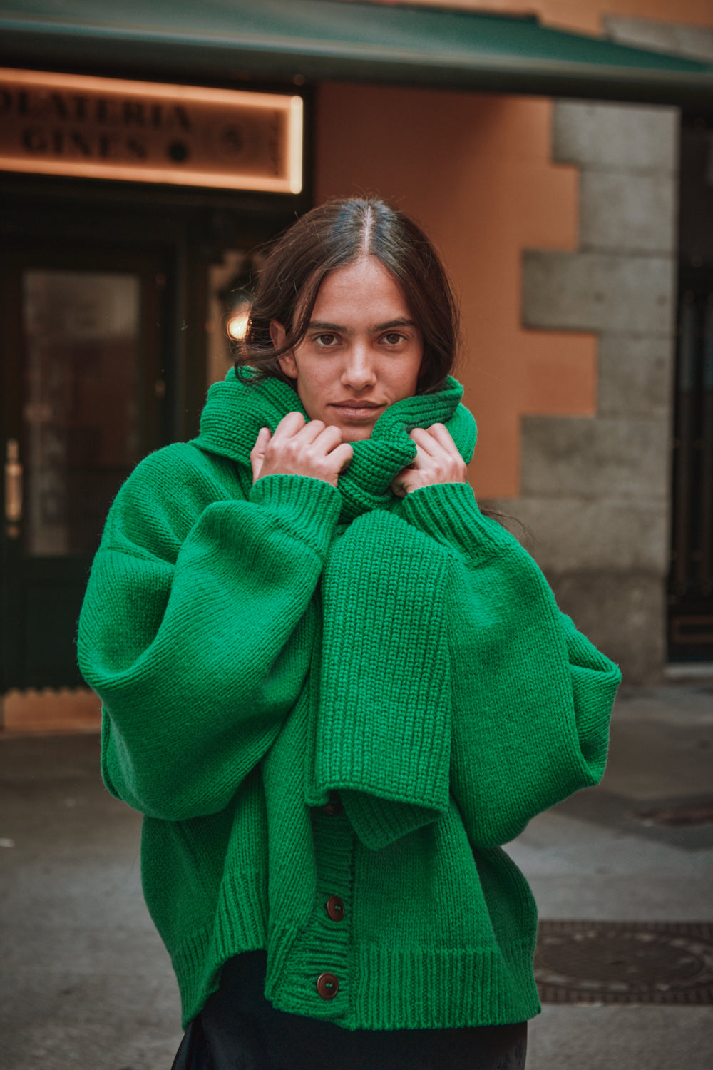CAMILLE Long Scarf in Merino Wool - Parrot Green
