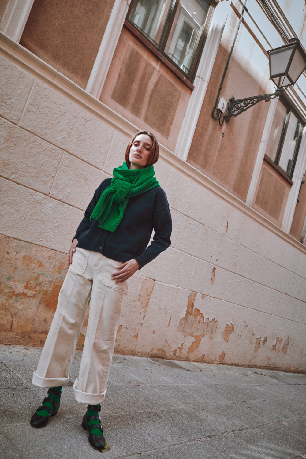 CAMILLE Long Scarf in Merino Wool - Parrot Green