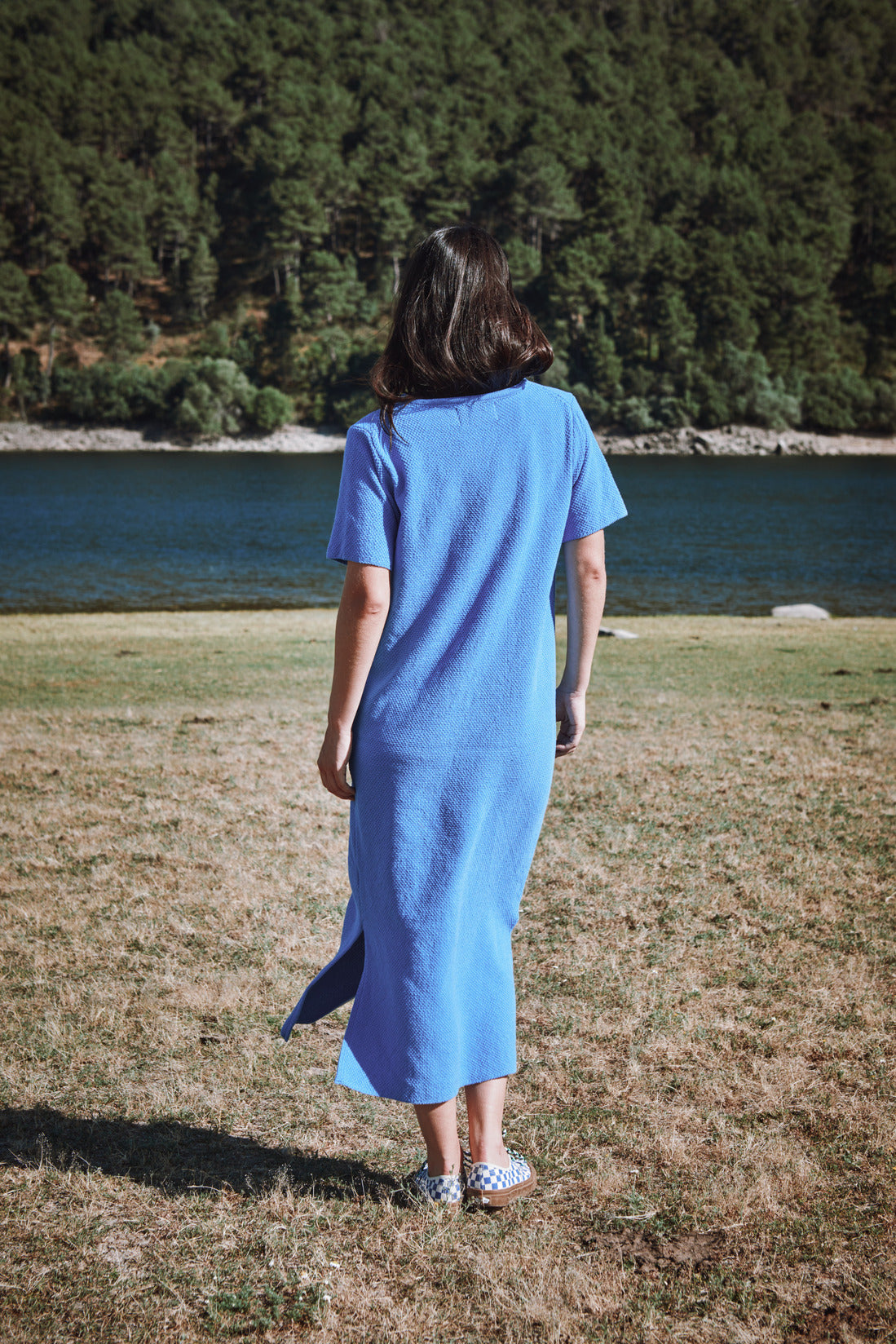 CARLA T-Shirt Dress in Organic Cotton - Cyan Blue