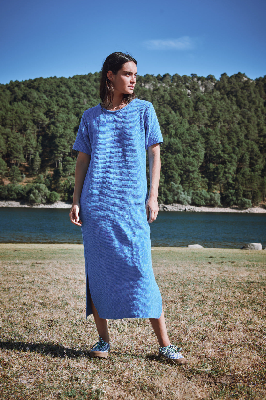 CARLA T-Shirt Dress in Organic Cotton - Cyan Blue