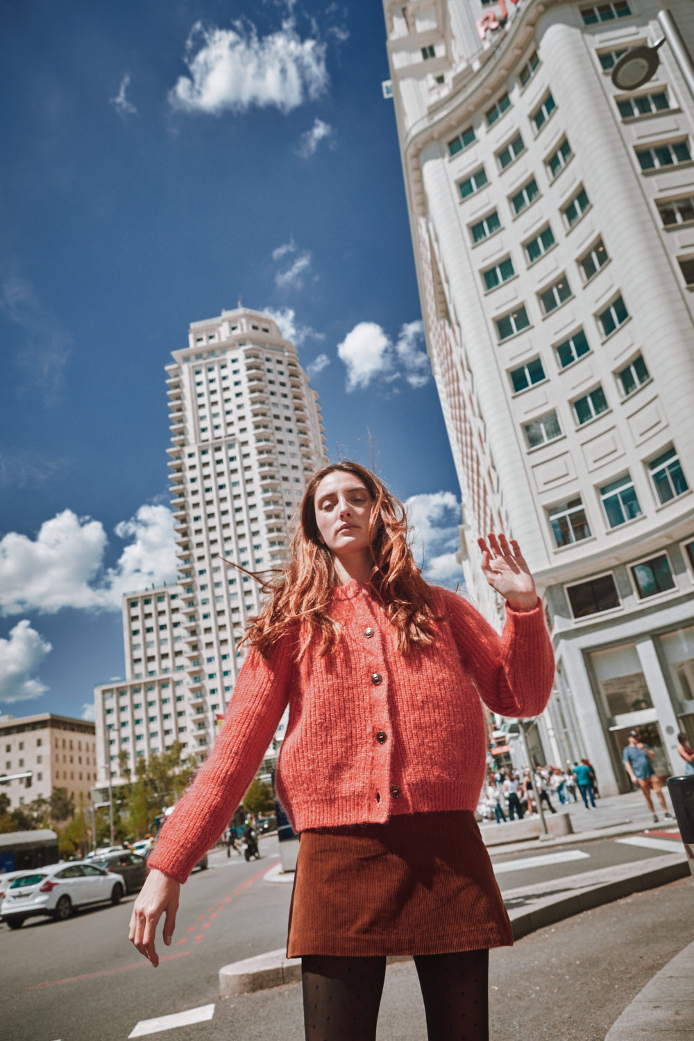 CHARLOTTE Round-Neck Cardigan in Merino-Mohair Wool - Coral