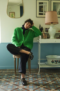 CHARLOTTE Cardigan- 100% Cruelty Free Merino Wool in parrott green- Spanish Merino Wool sweater - L'Envers