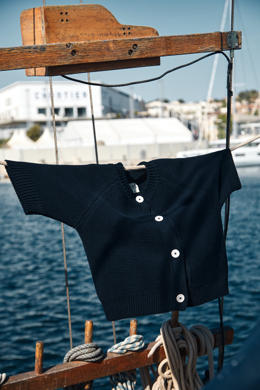 CLARISSE Short-Sleeve Cardigan in Organic Cotton - Navy Blue